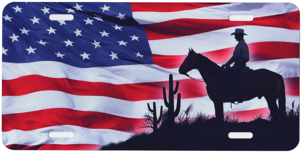 Cowboy with US Flag Auto Tag