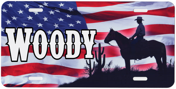 Cowboy with US Flag Auto Tag